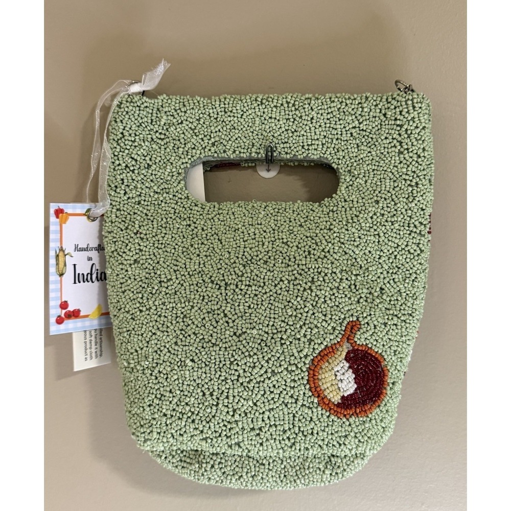 New Release Viral Beaded Green Vegetable Shoulder Bag Handcrafted In India - Picture 3 of 4